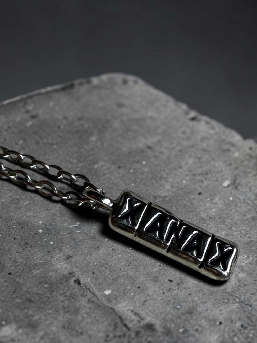 • XANAX BAR • Engraved Silver-Tone Pendant Necklace